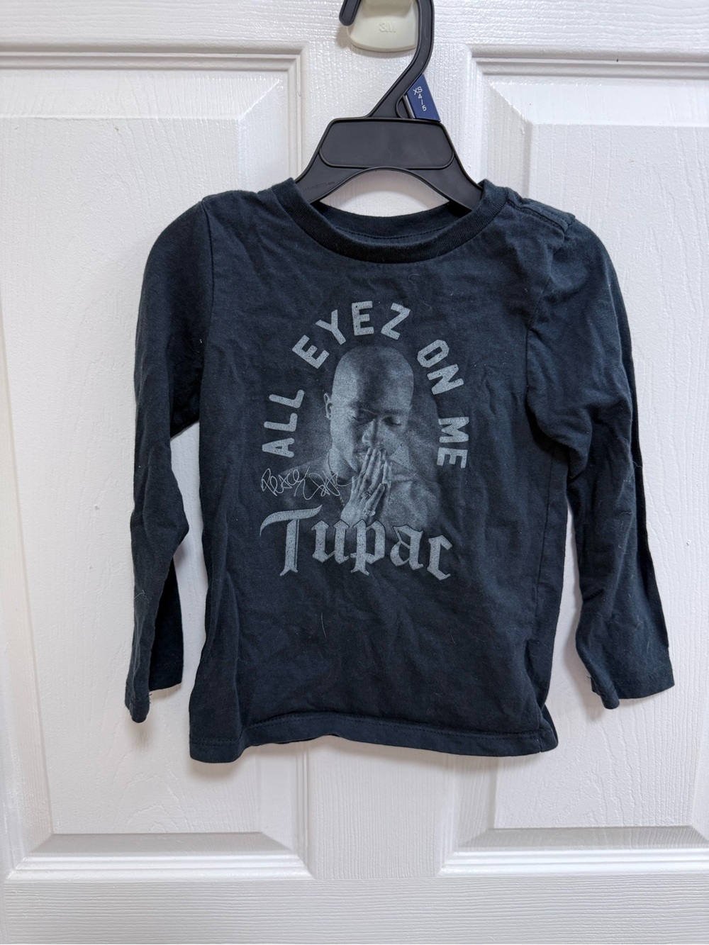 Kids' Long-Sleeve Black “All Eyes On Me” Tupac T-Shirt, Size 3T